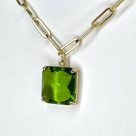 Paperclip Chain Link Necklace Adjustable 16” 18” Long Green Gold NEW S15 - Picture 3 of 5